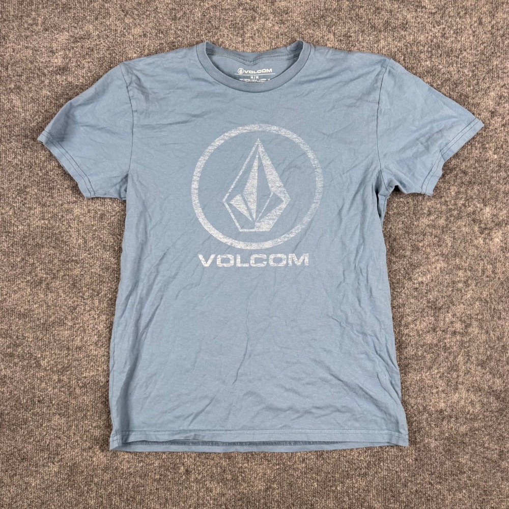 Volcom T-Shirt Mens Size M Blue Cotton Graphic Logo Skate Surf Short Sleeve